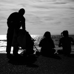 Familie am Strand in Blackpool (England)