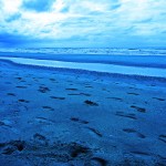 Fußspuren am Strand von Noordwijk in Holland